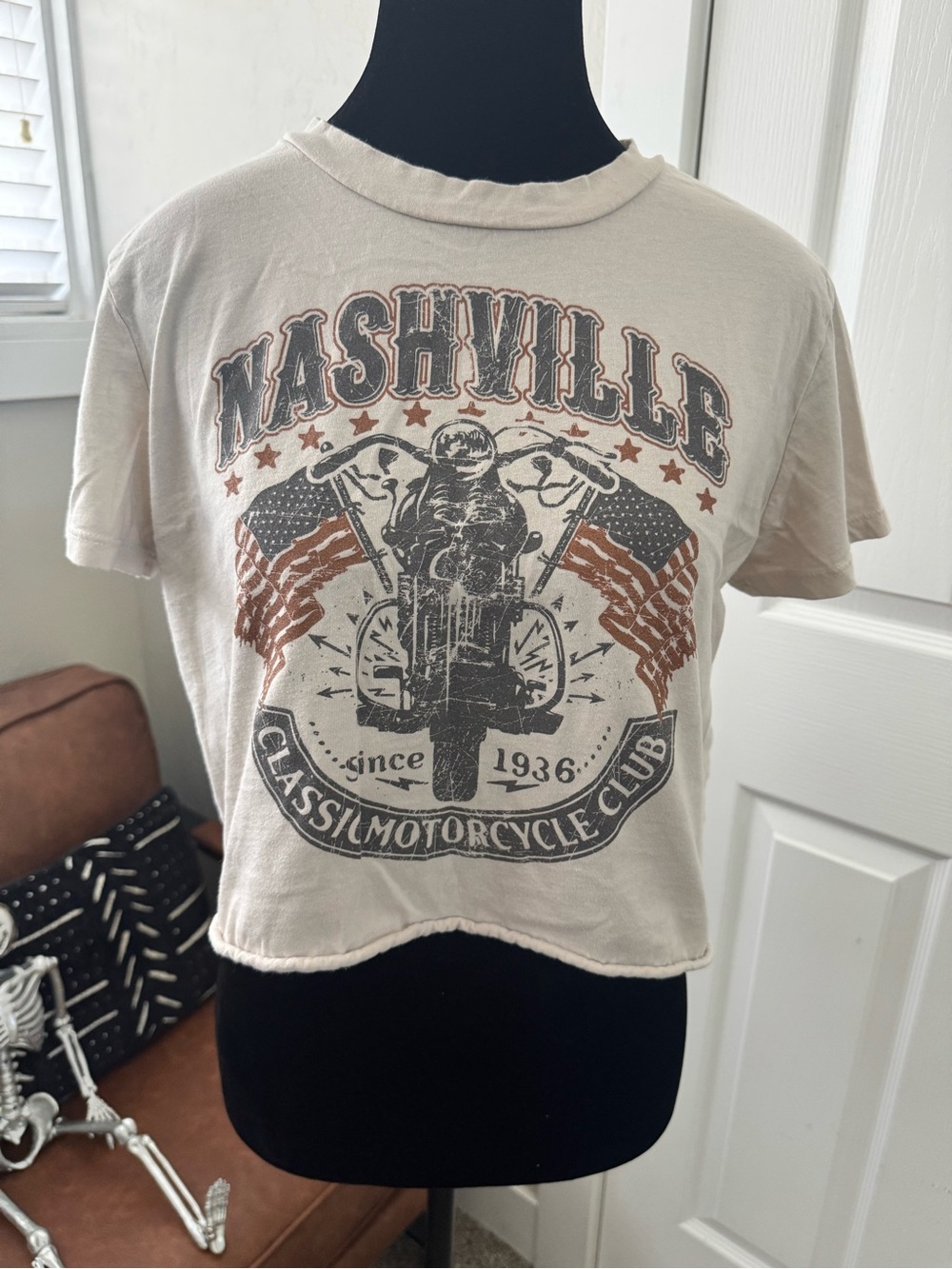 Cream Graphic Crop Top - Vintage Nashville Motorcycle Club